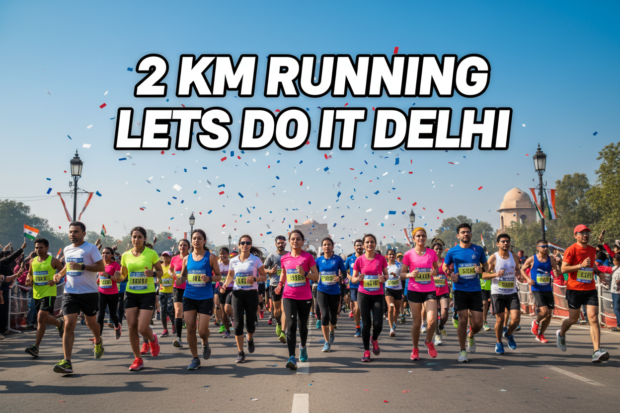 AISE IMAGE BANAO JISMA MANY PEOPLE RUNNIG KAR RAHAA HO JIS PER LIKHA HO 2 KM RUNNING LETS DO IT DELHI