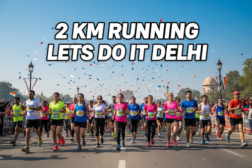 AISE IMAGE BANAO JISMA MANY PEOPLE RUNNIG KAR RAHAA HO JIS PER LIKHA HO 2 KM RUNNING LETS DO IT DELHI